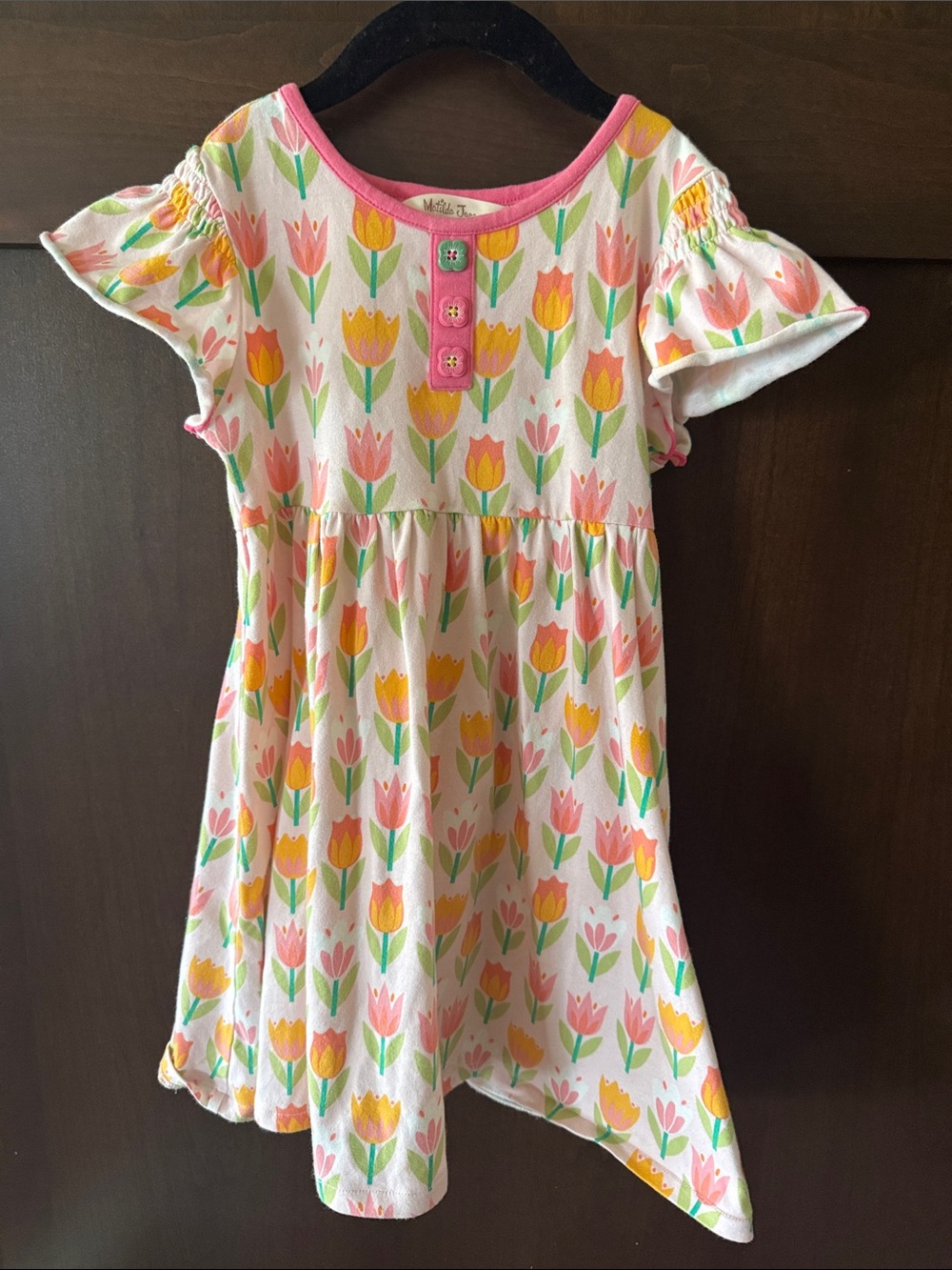 Matilda Jane Pink Tulip Print Casual Dress with Yellow Accents